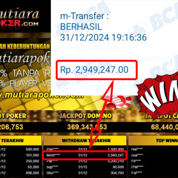 Bukti Withdraw ( 2,949,247,-) Member Setia Mutiarapoker