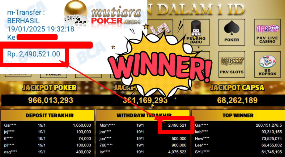 Bukti Withdraw ( 2.490.521,-) Member Setia Mutiarapoker