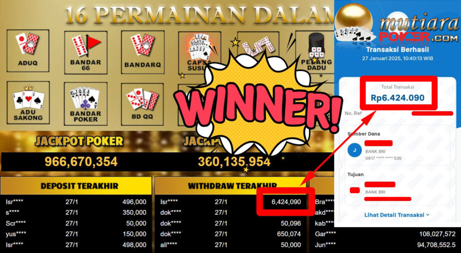 Bukti Withdraw ( 6.424.090,-) Member Setia Mutiarapoker