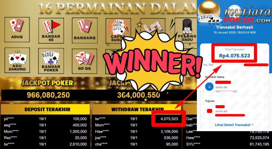 Bukti Withdraw ( 4.075.523,-) Member Setia Mutiarapoker