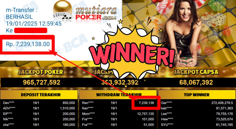 Bukti Withdraw ( 7.239.138,-) Member Setia Mutiarapoker