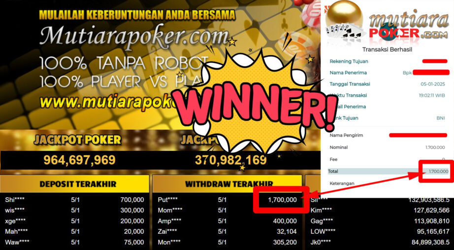 Bukti Withdraw ( 1.700.000,-) Member Setia Mutiarapoker