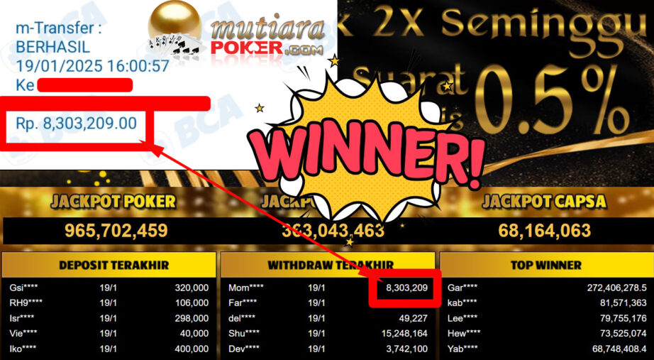 Bukti Withdraw ( 8.303.209,-) Member Setia Mutiarapoker