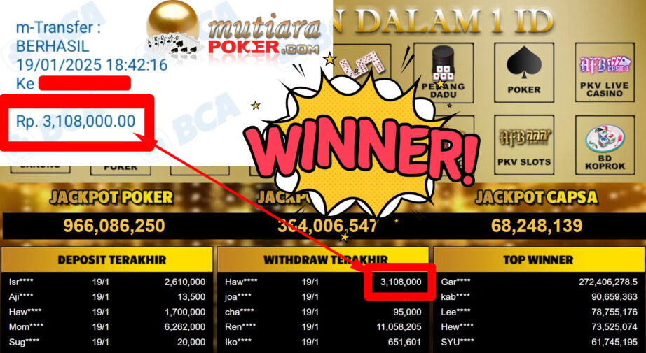 Bukti Withdraw ( 3.108.000,-) Member Setia Mutiarapoker