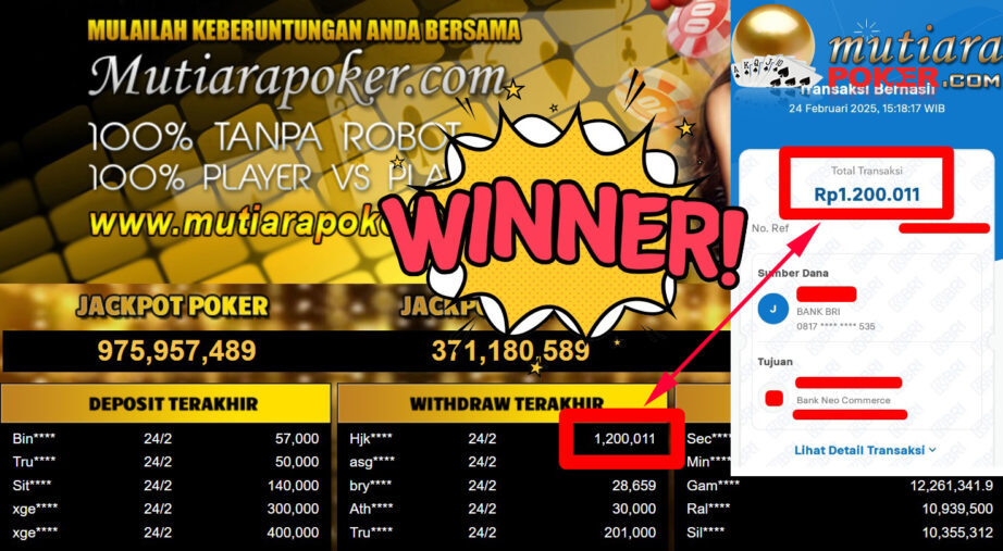 Bukti Withdraw ( 1.200.011,-) Member Setia Mutiarapoker