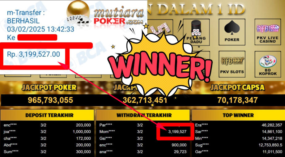 Bukti Withdraw ( 3.199.527,-) Member Setia Mutiarapoker