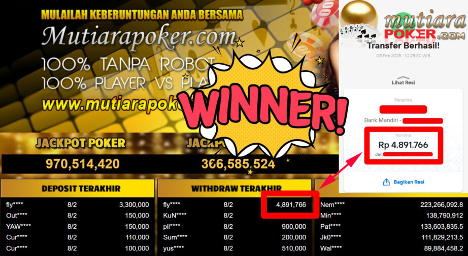 Bukti Withdraw ( 4.891.766,-) Member Setia Mutiarapoker