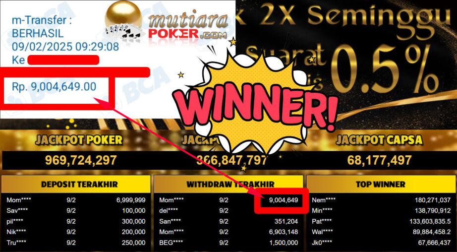 Bukti Withdraw ( 9.004.649,-) Member Setia Mutiarapoker