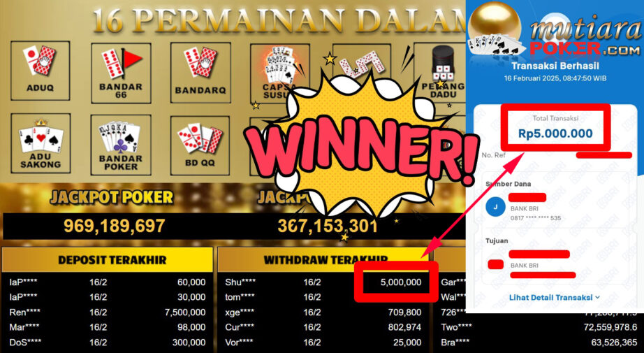 Bukti Withdraw ( 5.000.000,-) Member Setia Mutiarapoker