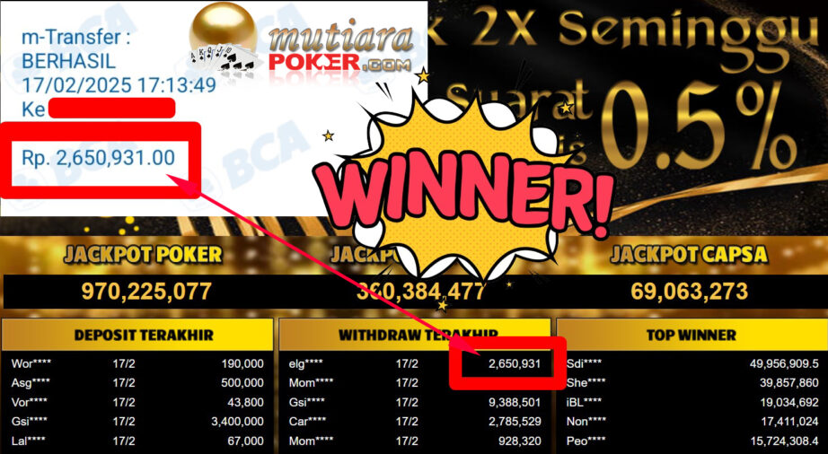 Bukti Withdraw ( 2.650.931,-) Member Setia Mutiarapoker