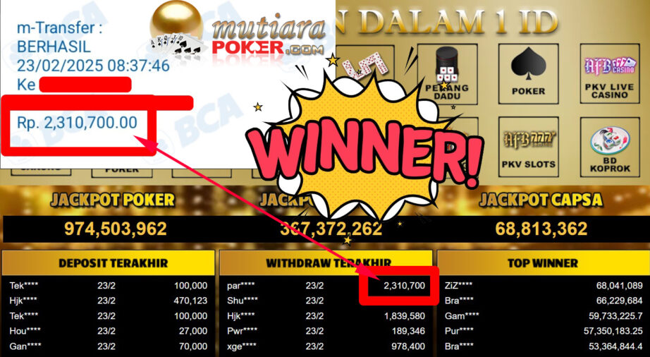 Bukti Withdraw ( 2.310.700,-) Member Setia Mutiarapoker