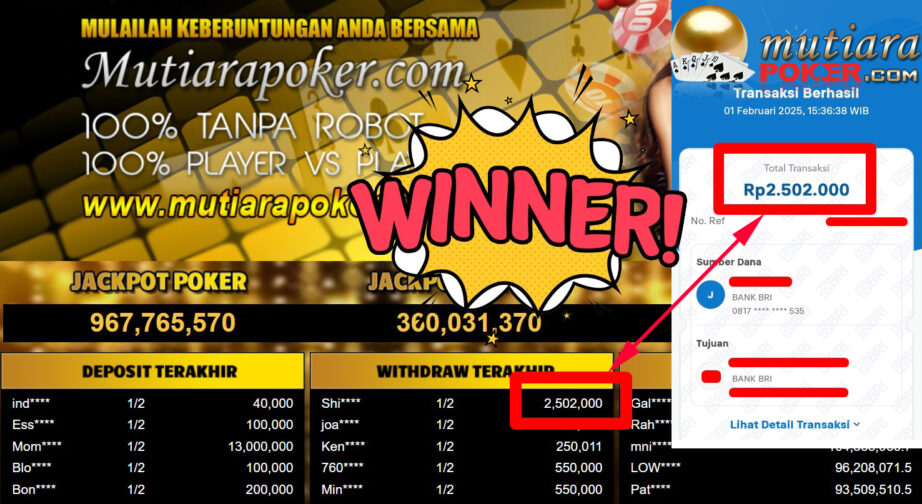 Bukti Withdraw ( 2.502.000,-) Member Setia Mutiarapoker