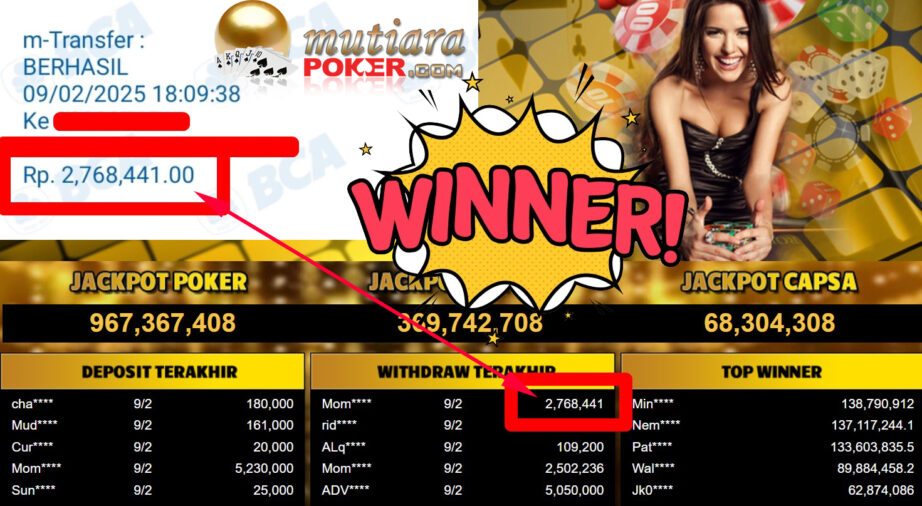 Bukti Withdraw ( 2.768.441,-) Member Setia Mutiarapoker