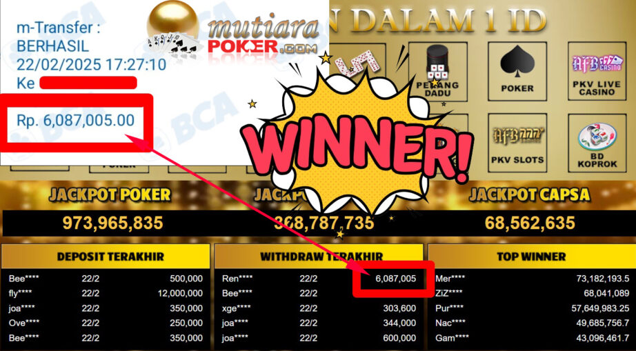 Bukti Withdraw ( 6.087.005,-) Member Setia Mutiarapoker