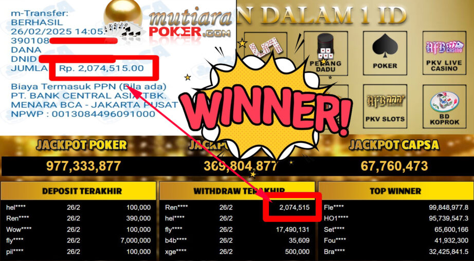 Bukti Withdraw ( 2.074.515,-) Member Setia Mutiarapoker