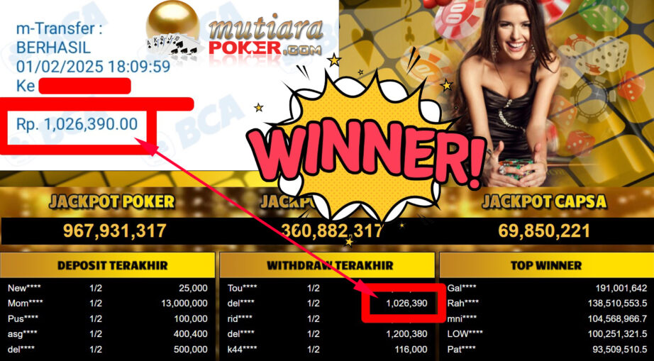 Bukti Withdraw ( 1.026.390,-) Member Setia Mutiarapoker