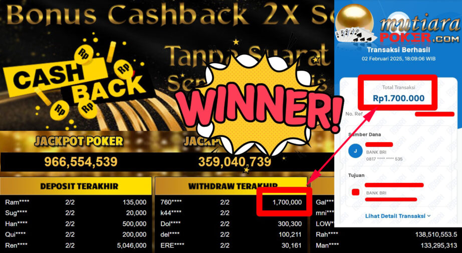 Bukti Withdraw ( 1.700.000,-) Member Setia Mutiarapoker