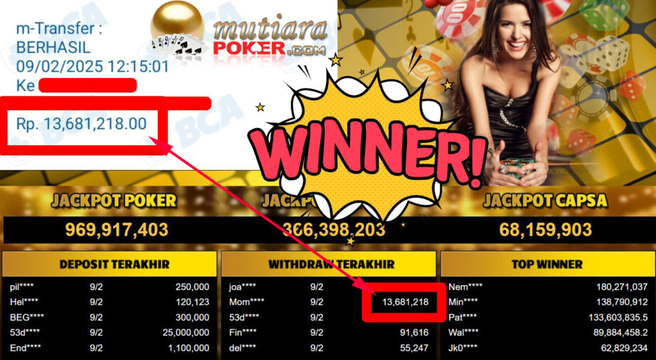 Bukti Withdraw ( 13.681.218,-) Member Setia Mutiarapoker