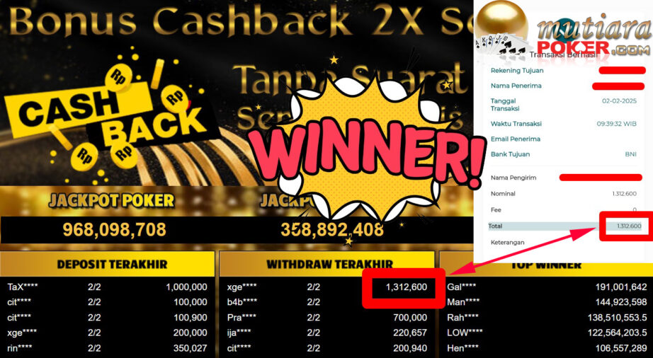 Bukti Withdraw ( 1.312.600,-) Member Setia Mutiarapoker