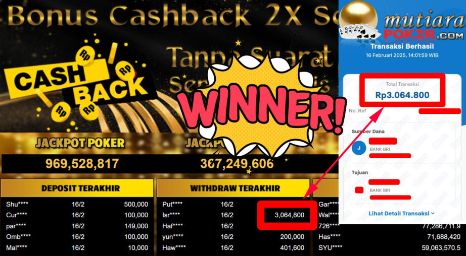 Bukti Withdraw ( 3.064.800,-) Member Setia Mutiarapoker