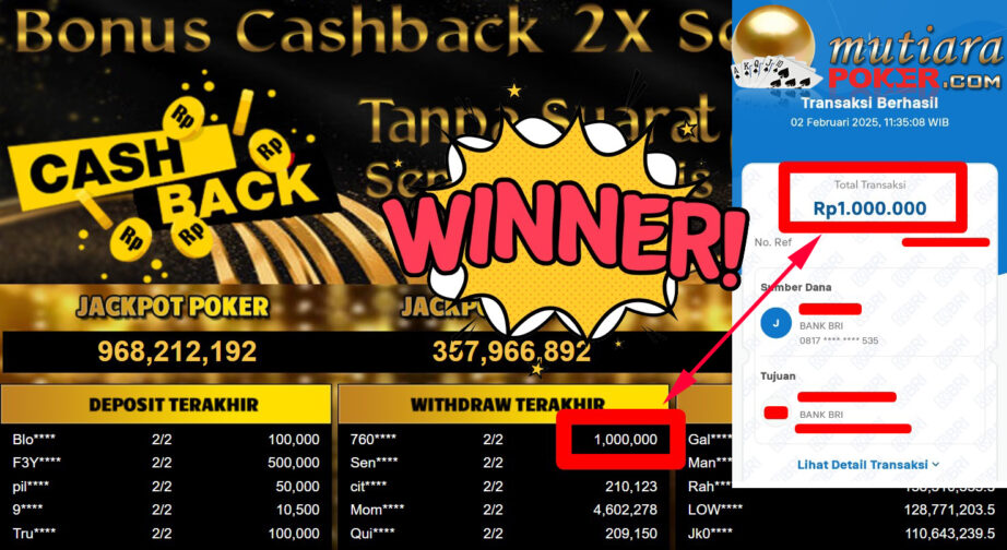 Bukti Withdraw ( 1.000.000,-) Member Setia Mutiarapoker