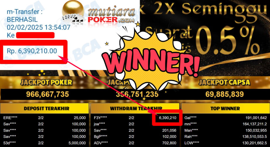 Bukti Withdraw ( 6.390.210,-) Member Setia Mutiarapoker