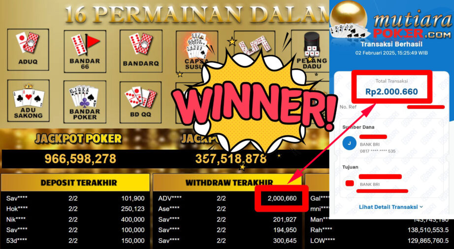 Bukti Withdraw ( 2.000.660,-) Member Setia Mutiarapoker