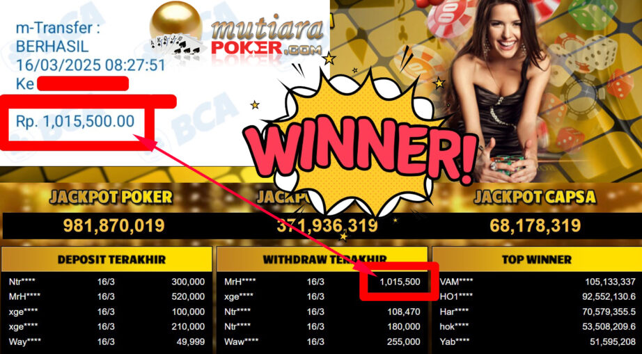 Bukti Withdraw ( 1.015.500,-) Member Setia Mutiarapoker