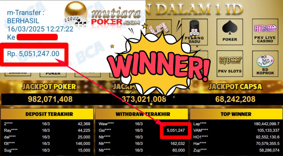 Bukti Withdraw ( 5.051.247,-) Member Setia Mutiarapoker