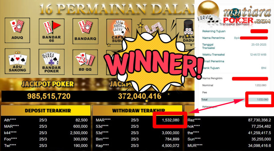 Bukti Withdraw ( 1.532.080,-) Member Setia Mutiarapoker