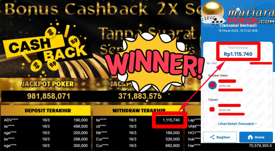 Bukti Withdraw ( 1.115.740,-) Member Setia Mutiarapoker