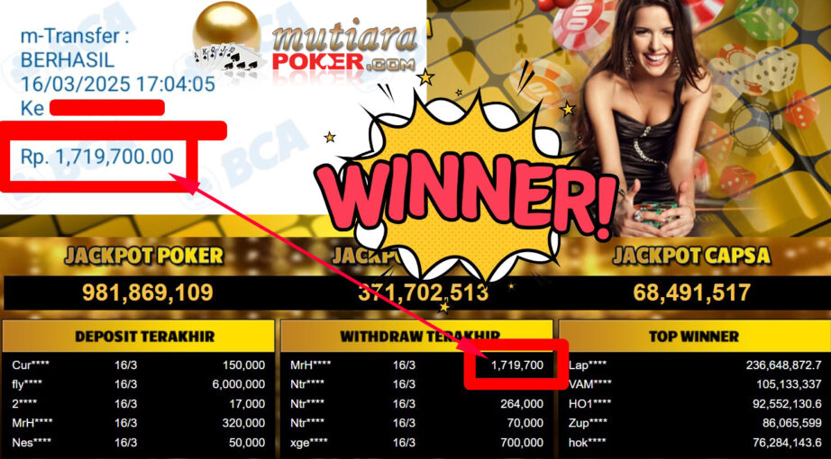 Bukti Withdraw ( 1.719.700,-) Member Setia Mutiarapoker