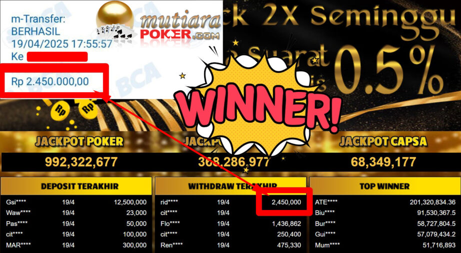 Bukti Withdraw ( 2.450.000,-) Member Setia Mutiarapoker