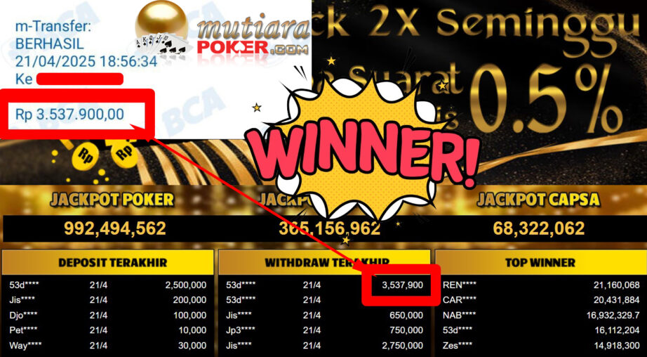 Bukti Withdraw ( 3.537.900,-) Member Setia Mutiarapoker