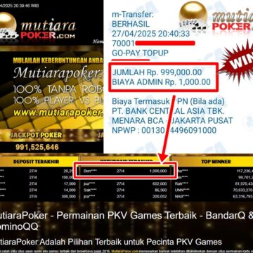 Bukti Withdraw ( 1,000,000,-) Member Setia Mutiarapoker