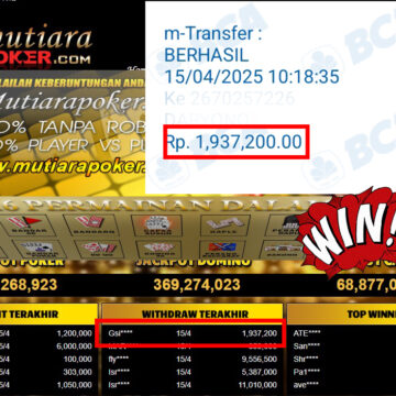 Bukti Withdraw (1,937,200,-) Member Setia Mutiarapoker