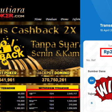 Bukti Withdraw (2,645,117,-) Member Setia Mutiarapoker