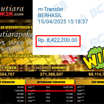Bukti Withdraw (8,422,200,-) Member Setia Mutiarapoker