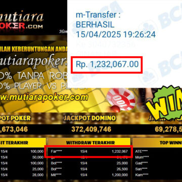 Bukti Withdraw (1,232,067,-) Member Setia Mutiarapoker