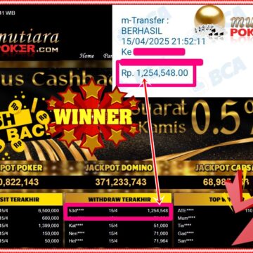 Bukti Withdraw ( 1,254,548,-) Member Setia Mutiarapoker