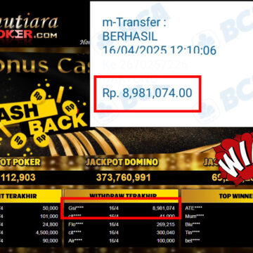 Bukti Withdraw (8,981,074,-) Member Setia Mutiarapoker