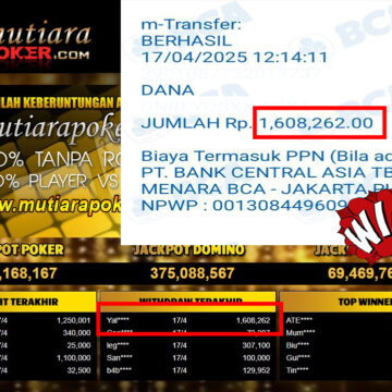 Bukti Withdraw (1,608,262,-) Member Setia Mutiarapoker