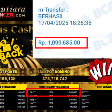 Bukti Withdraw (1,099,685,-) Member Setia Mutiarapoker