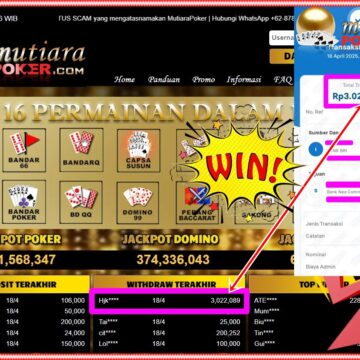 Bukti Withdraw ( 3,022,089,-) Member Setia Mutiarapoker