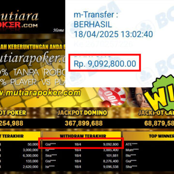 Bukti Withdraw (9,092,800,-) Member Setia Mutiarapoker
