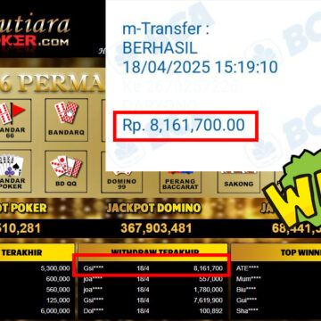 Bukti Withdraw (8,161,700,-) Member Setia Mutiarapoker