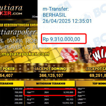 Bukti Withdraw (9,310,000,-) Member Setia Mutiarapoker