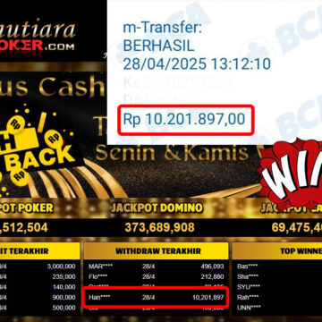Bukti Withdraw (10,201,897,-) Member Setia Mutiarapoker