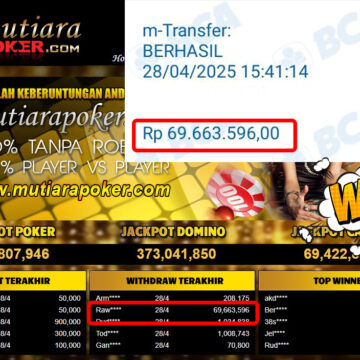 Bukti Withdraw (69,663,596,-) Member Setia Mutiarapoker