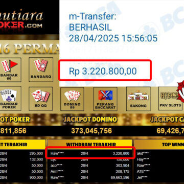 Bukti Withdraw (3,220,800,-) Member Setia Mutiarapoker